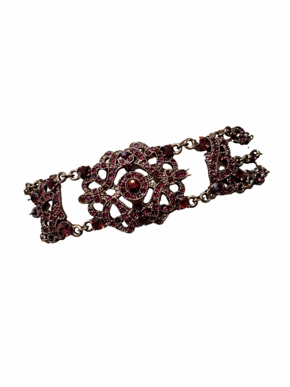 1928 Red Rhinestone Filigree Bracelet Vintage Style Statement Gothic Boho - Picture 2 of 8